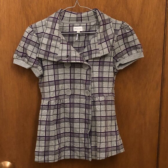 Dynamite - Grey checkered button up sweater with short sleeves - XS - Picture 1 of 6